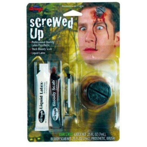Screwed Up Bloody Scab Screw Prosthetic Halloween Latex Makeup Kit Hypo 13+ - Picture 1 of 2